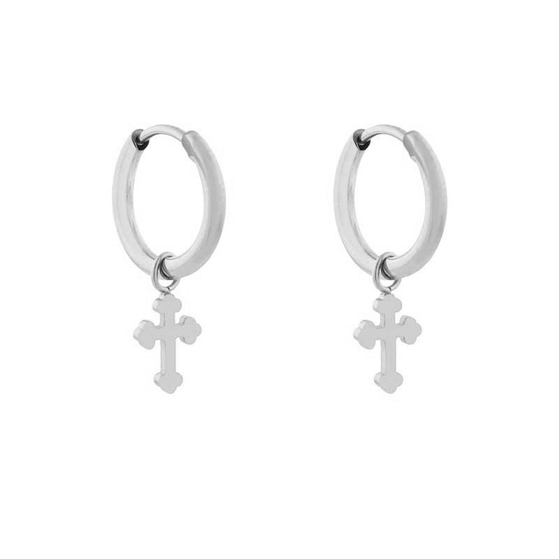 Earrings small with pendant cross baroque silver