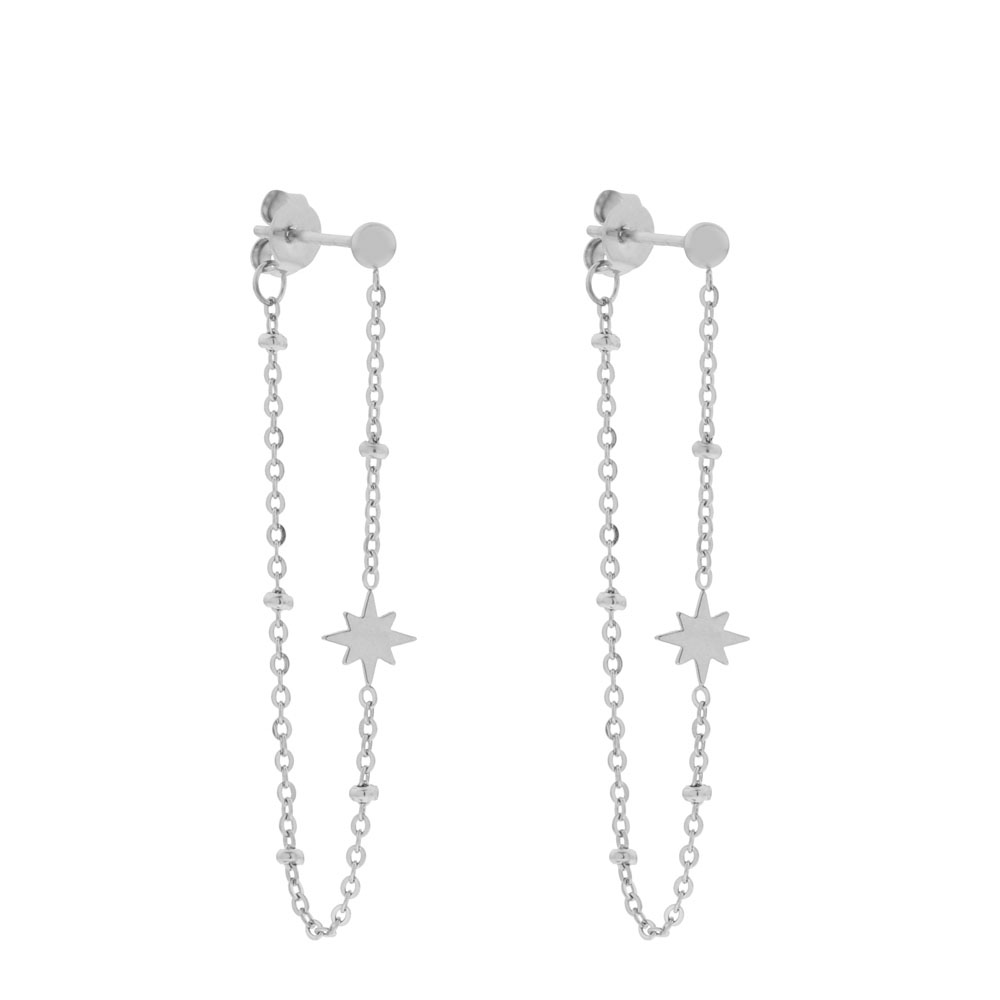 Stud earrings with chain northstar silver