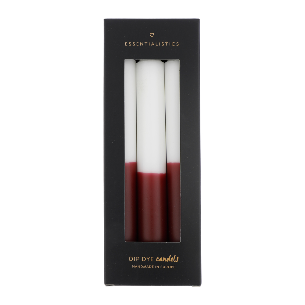 Dip dye dinner candle 3 pieces white dark red
