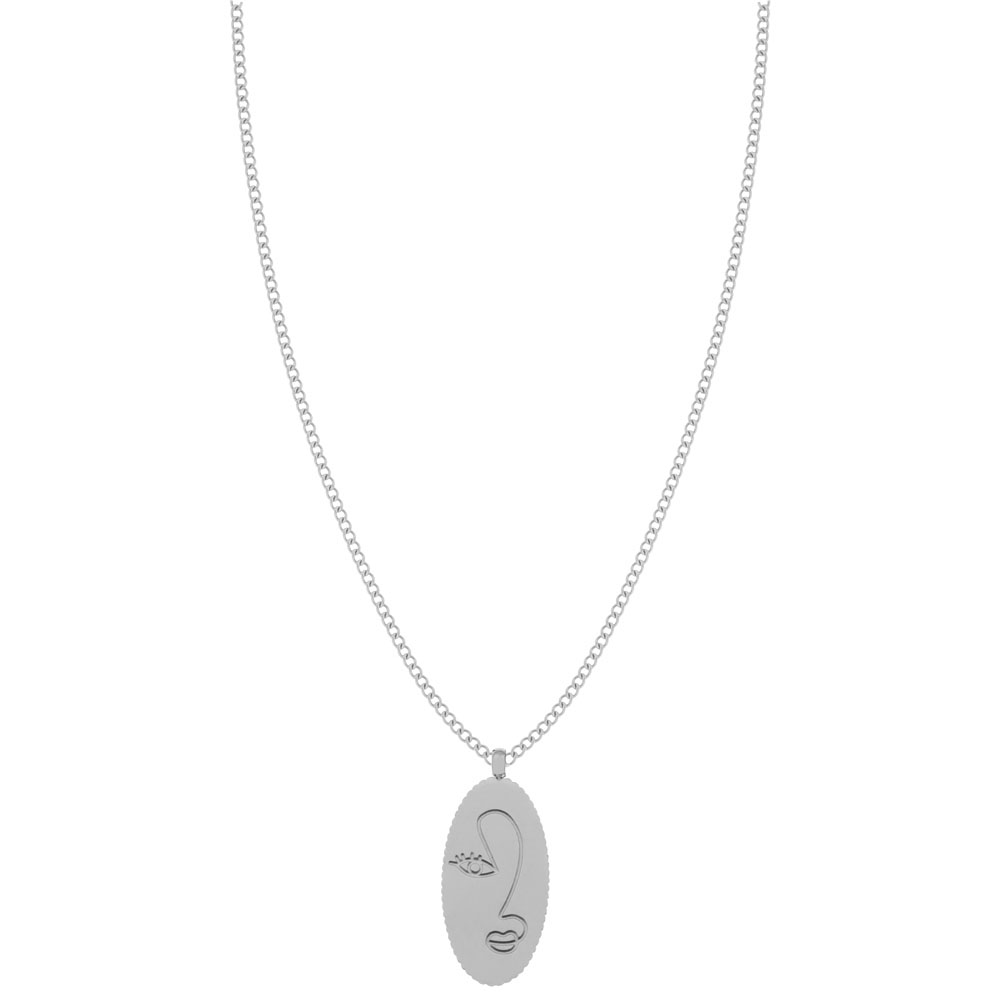 Necklace with pendant female face silver