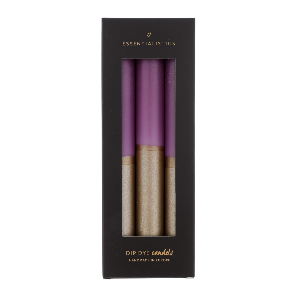 Dip dye dinner candle 3 pieces purple/gold 