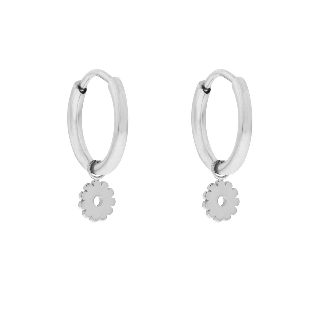 Earrings large with pendant open flower silver