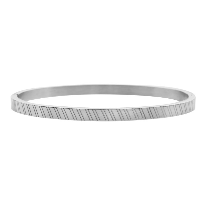 Bangle bracelet tilted stripes silver