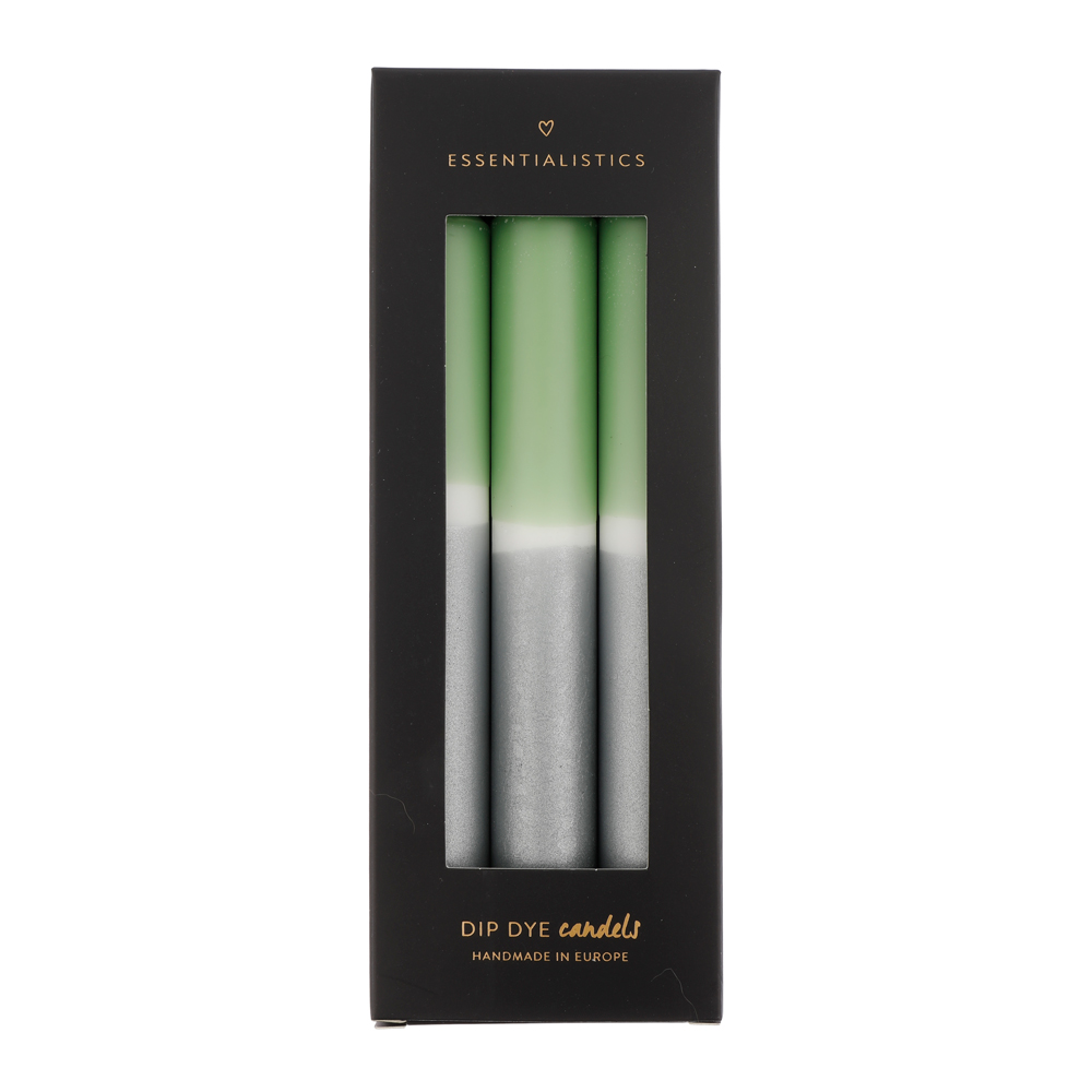 Dip dye dinner candle 3 pieces light green white silver