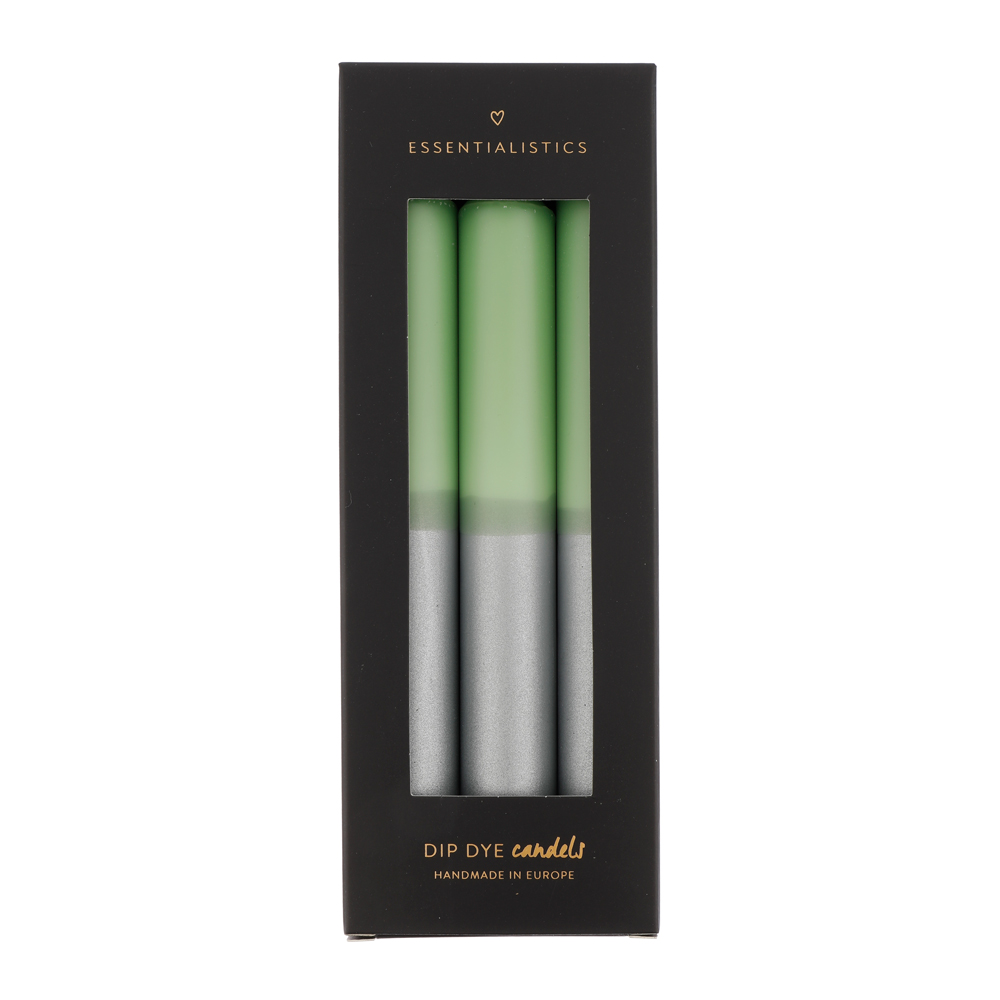 Dip dye dinner candle 3 pieces light green silver