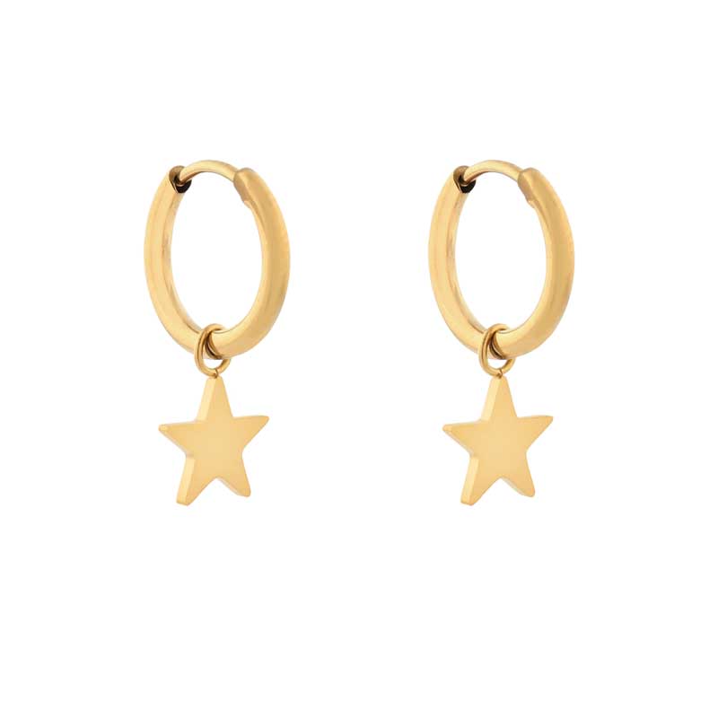 Earrings small with pendant star large gold