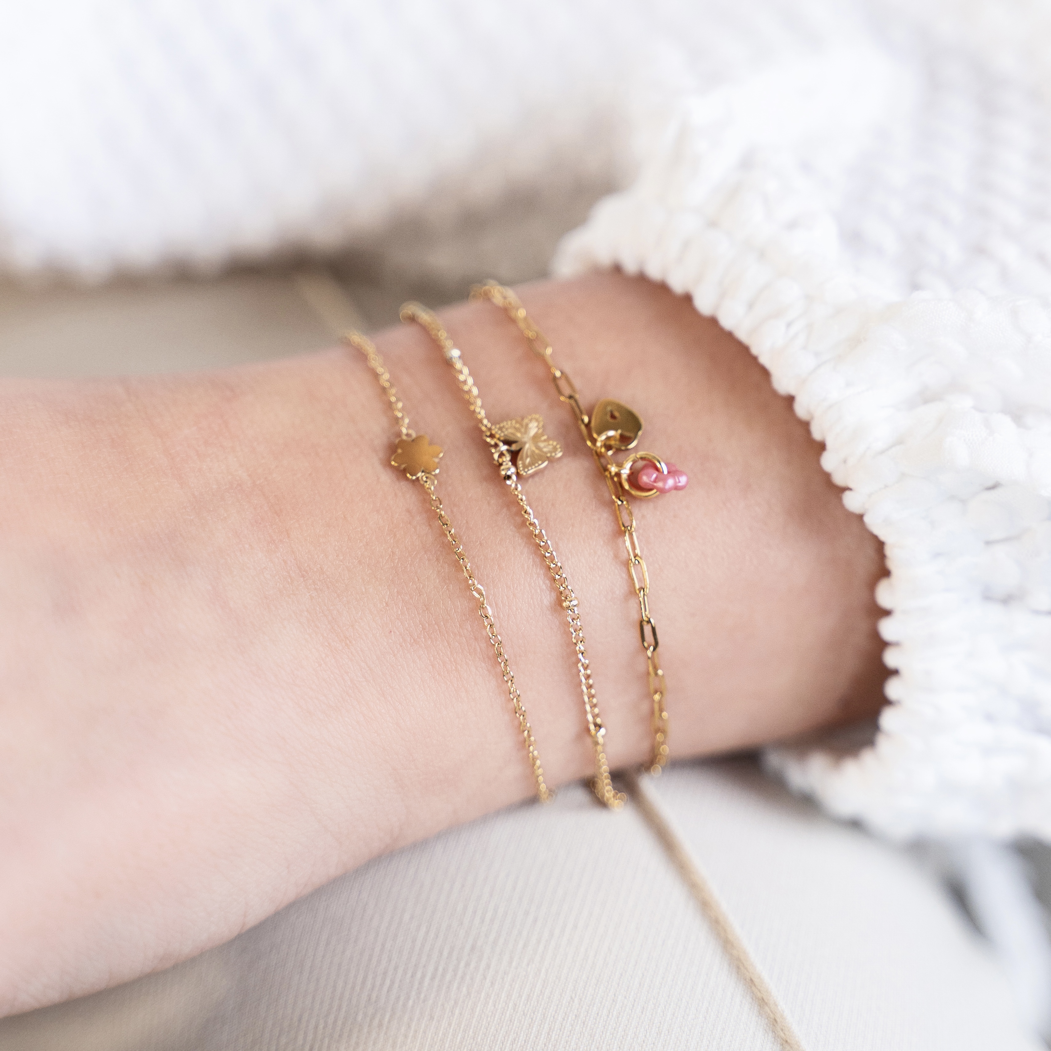 Bracelet fine flower lock pink