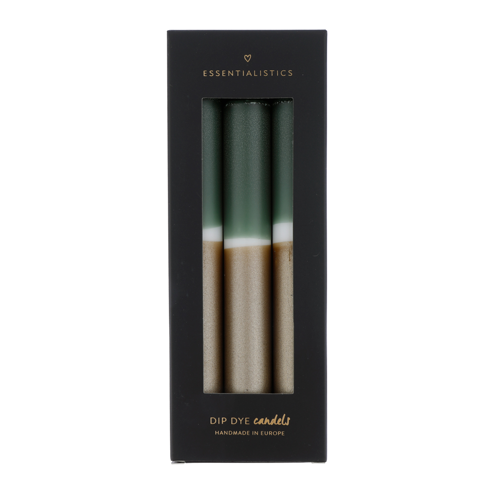 Dip dye dinner candle 3 pieces dark green white gold