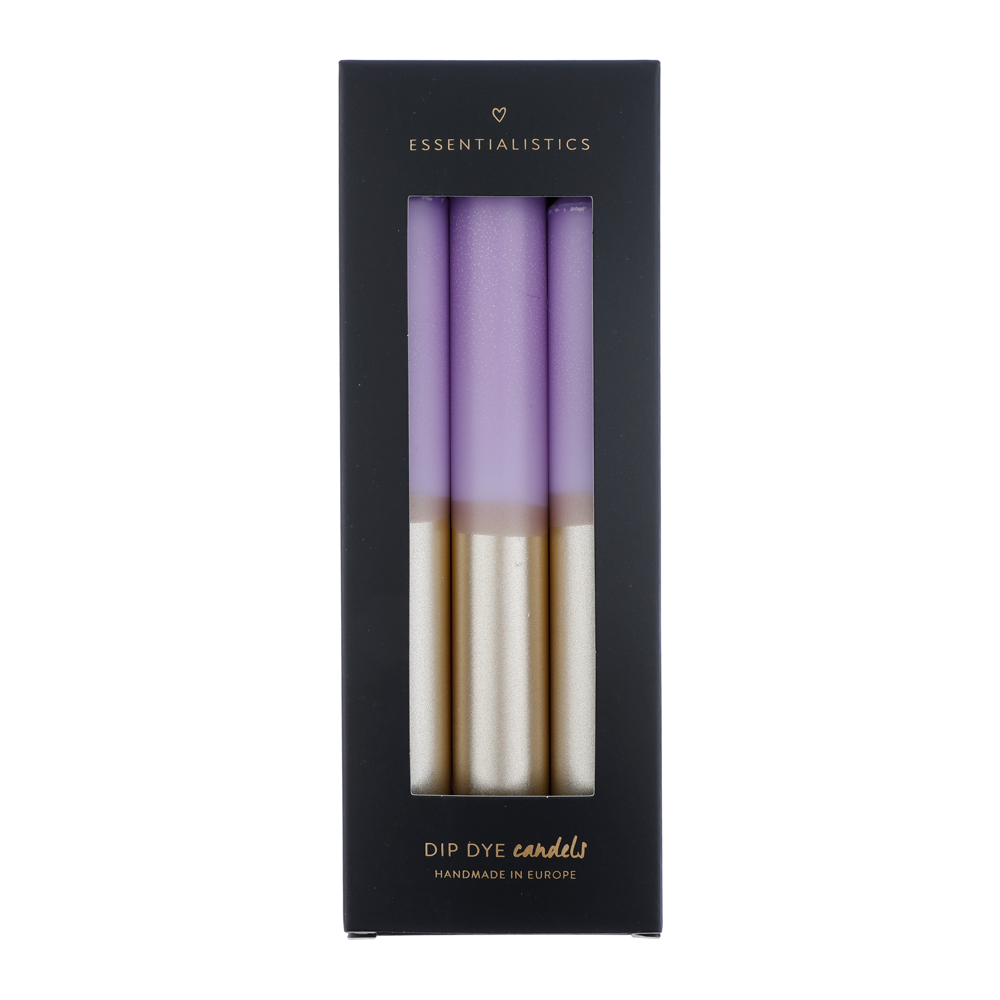 Dip dye dinner candle 3 pieces lilac champagne