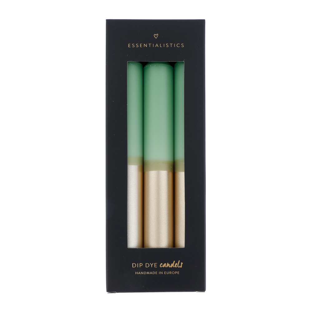 Dip dye dinner candle 3 pieces light green champagne