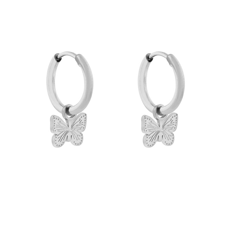 Earrings small with pendant butterfly silver
