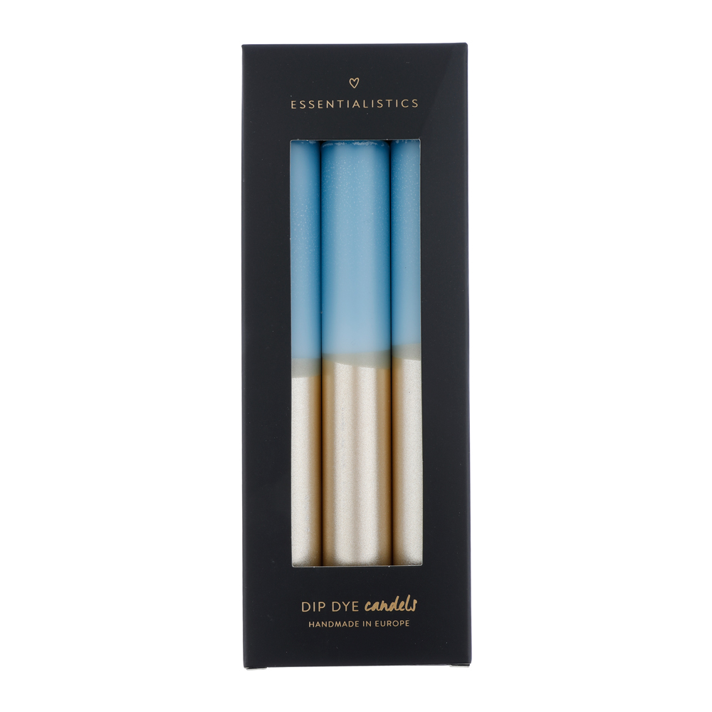 Dip dye dinner candle 3 pieces light blue champagne