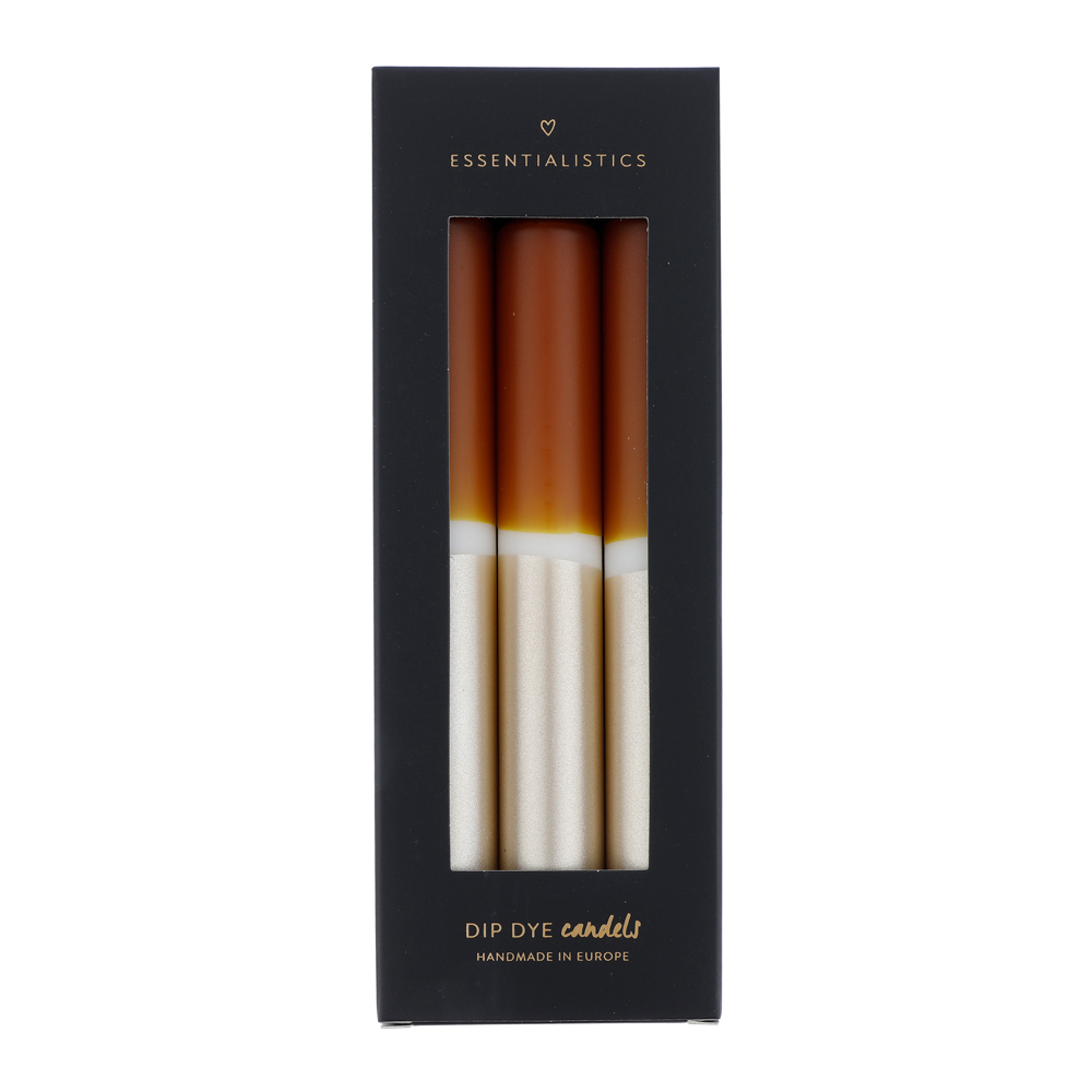 Dip dye dinner candle 3 pieces brown white champagne