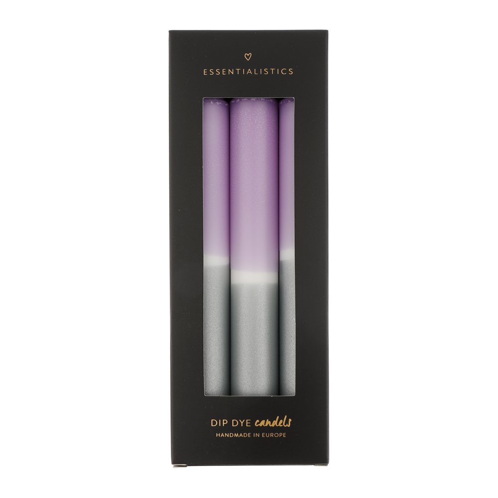 Dip dye dinner candle 3 pieces lilac white silver