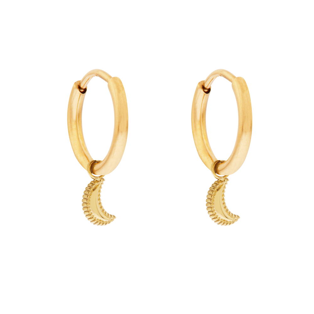 Oorbellen groot met hanger gestippeld maantje goud Oorbellen groot met hanger gestippeld maantje goud