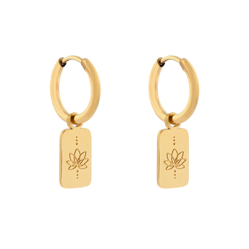 Earrings small with pendant lotus gold