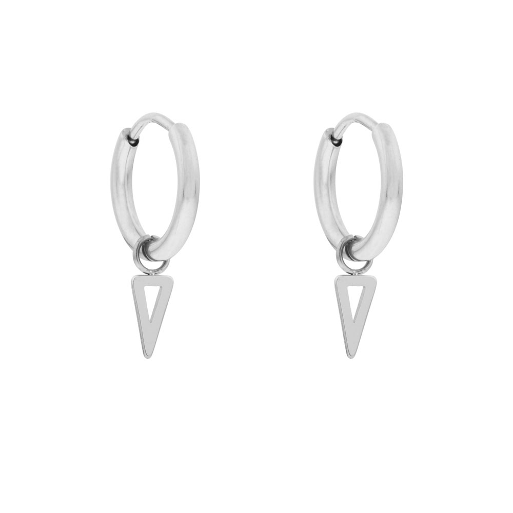 Earrings small with pendant open triangle silver