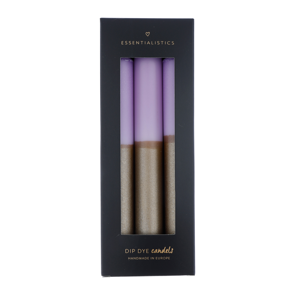 Dip dye dinner candle 3 pieces lilac gold