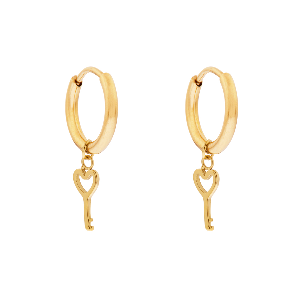 Earrings small with pendant key gold