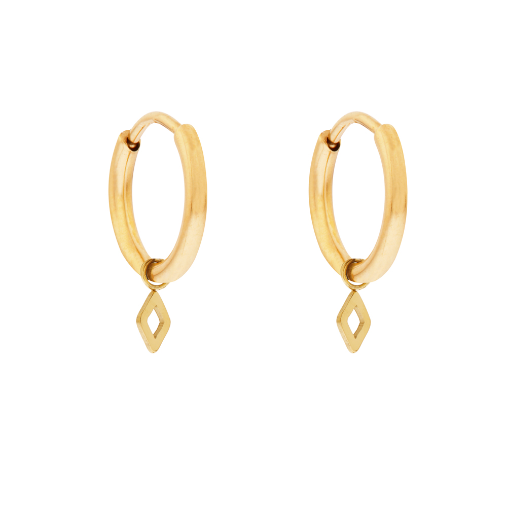 Oorbellen groot met hanger open ruitje goud Oorbellen groot met hanger open ruitje goud