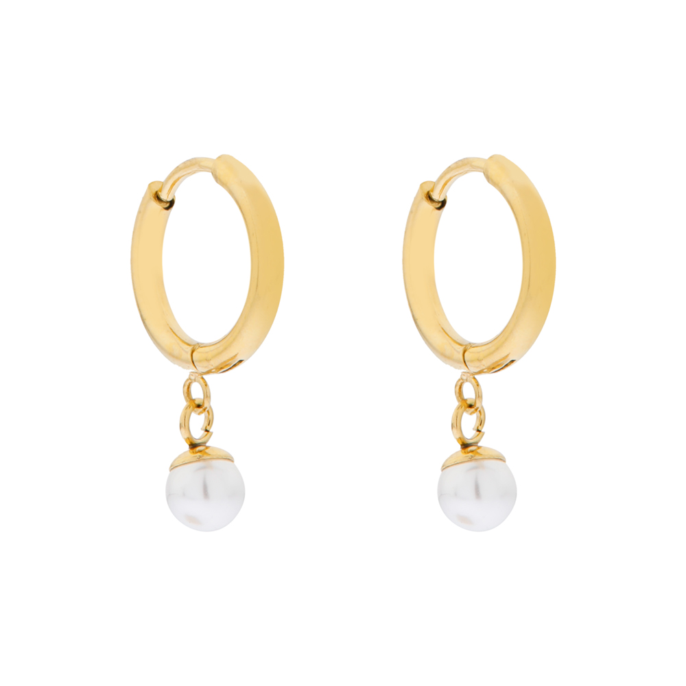 Oorbellen groot met hanger parel goud Oorbellen groot met hanger parel goud
