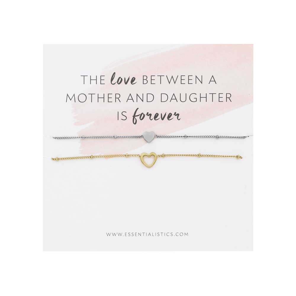 Bracelet set share - mother daughter - hearts - silver and gold