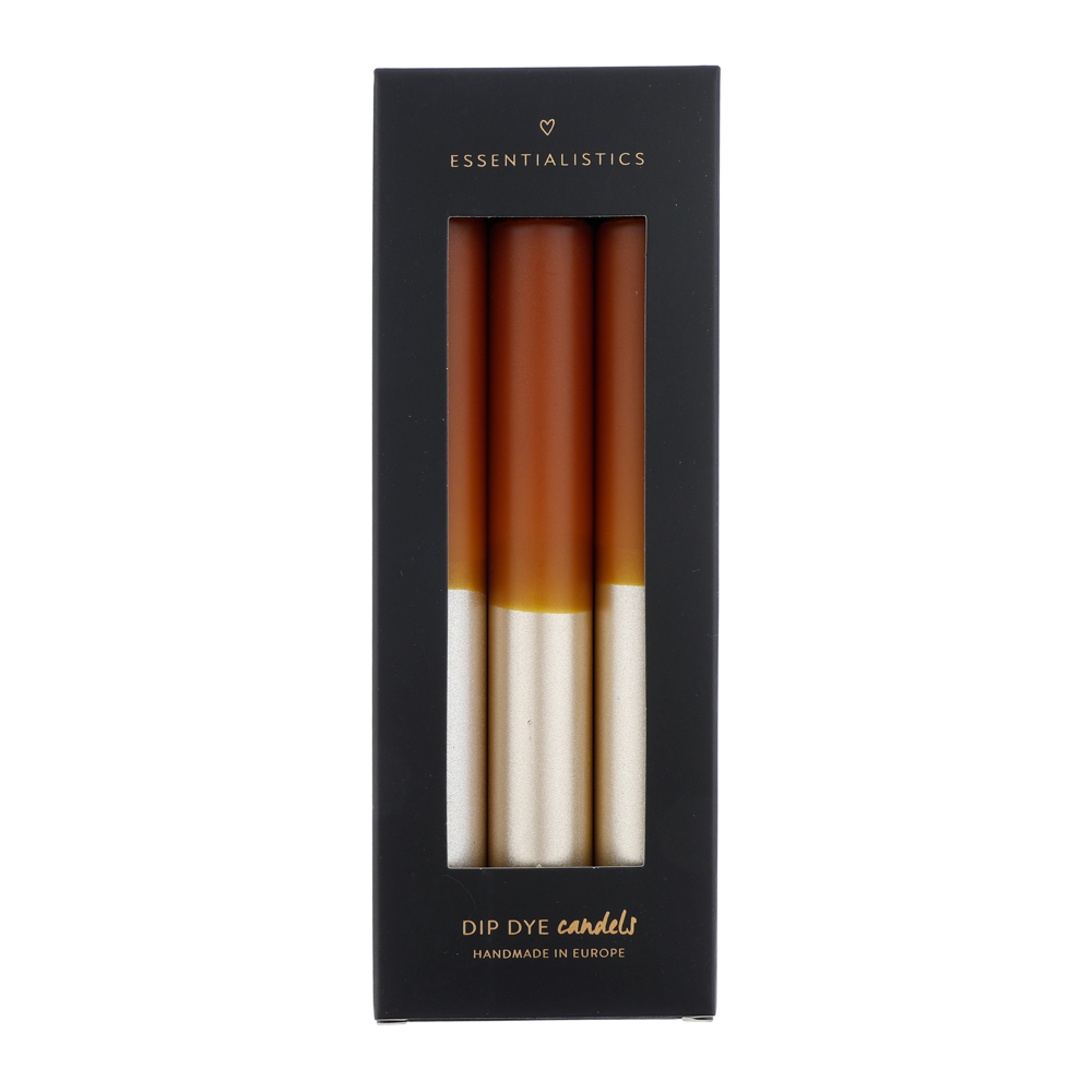 Dip dye dinner candle 3 pieces brown champagne