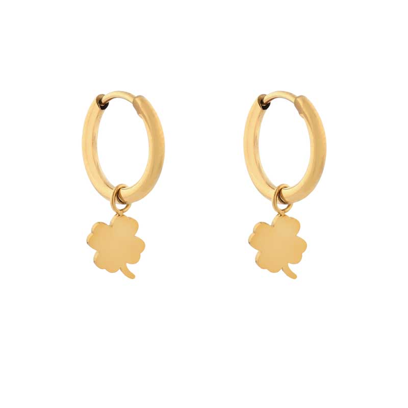 Earrings small with pendant clover gold
