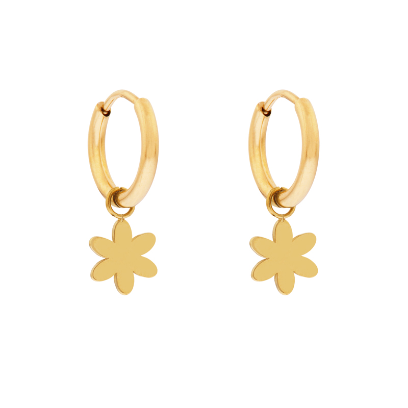 Earrings small with pendant flower gold