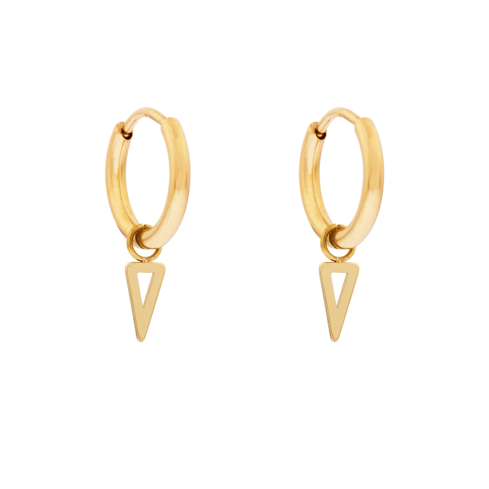 Earrings small with pendant open triangle gold