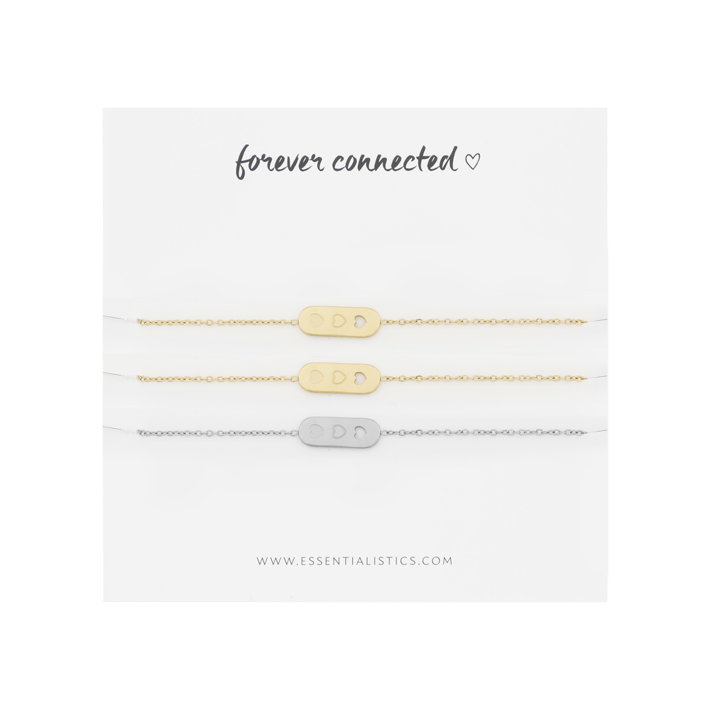 Bracelet set share - forever connected - 3 hearts - gold and silver