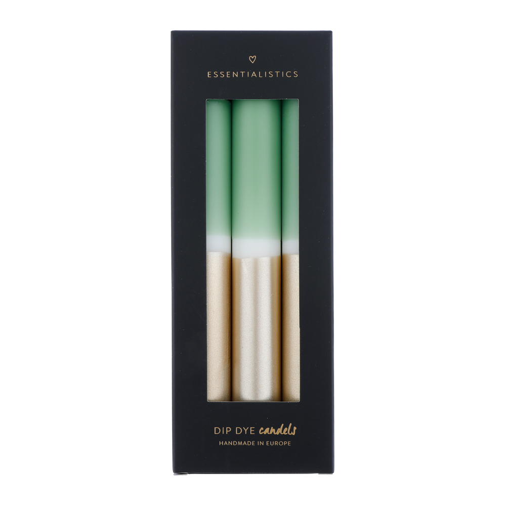 Dip dye dinner candle 3 pieces light green white champagne