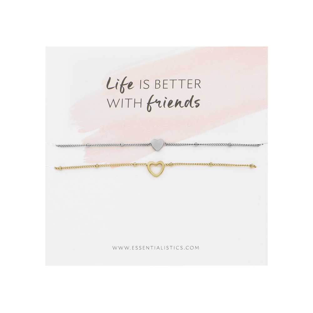 Bracelet set share - friends - hearts - silver and gold