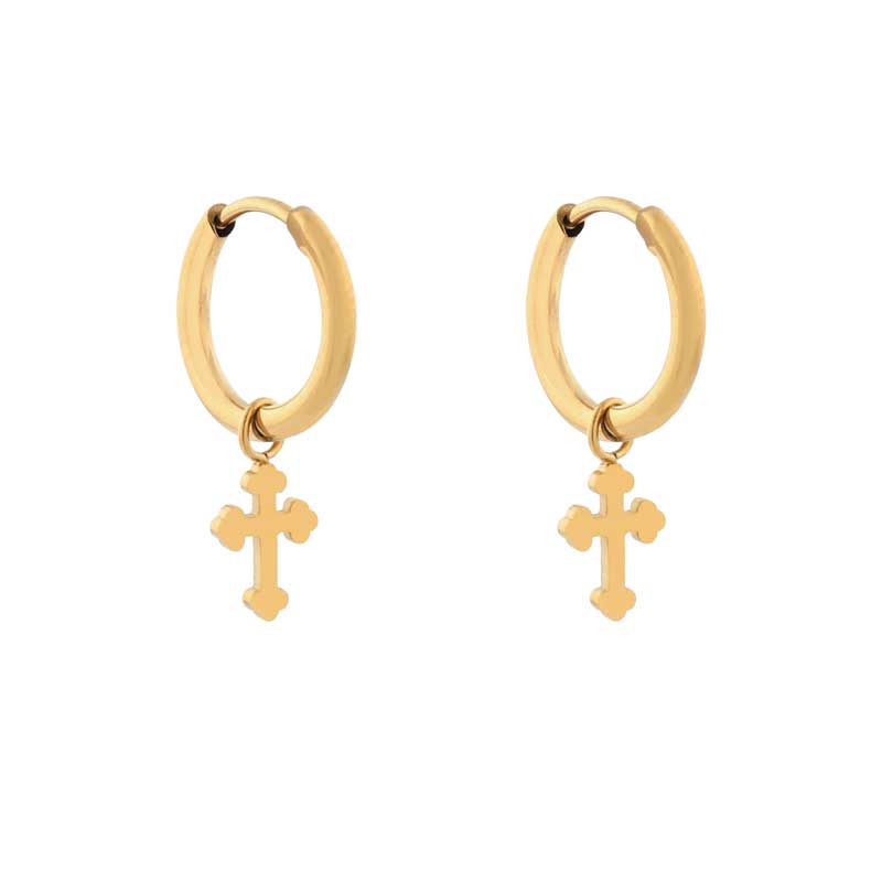 Earrings small with pendant cross baroque gold