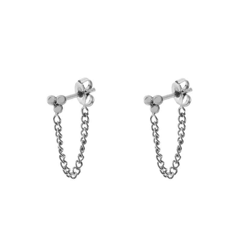 Stud earrings with chain dots silver