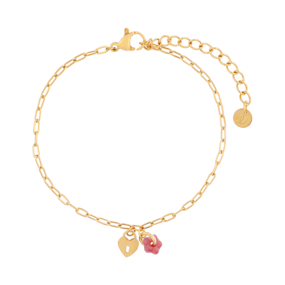 Bracelet fine flower lock pink