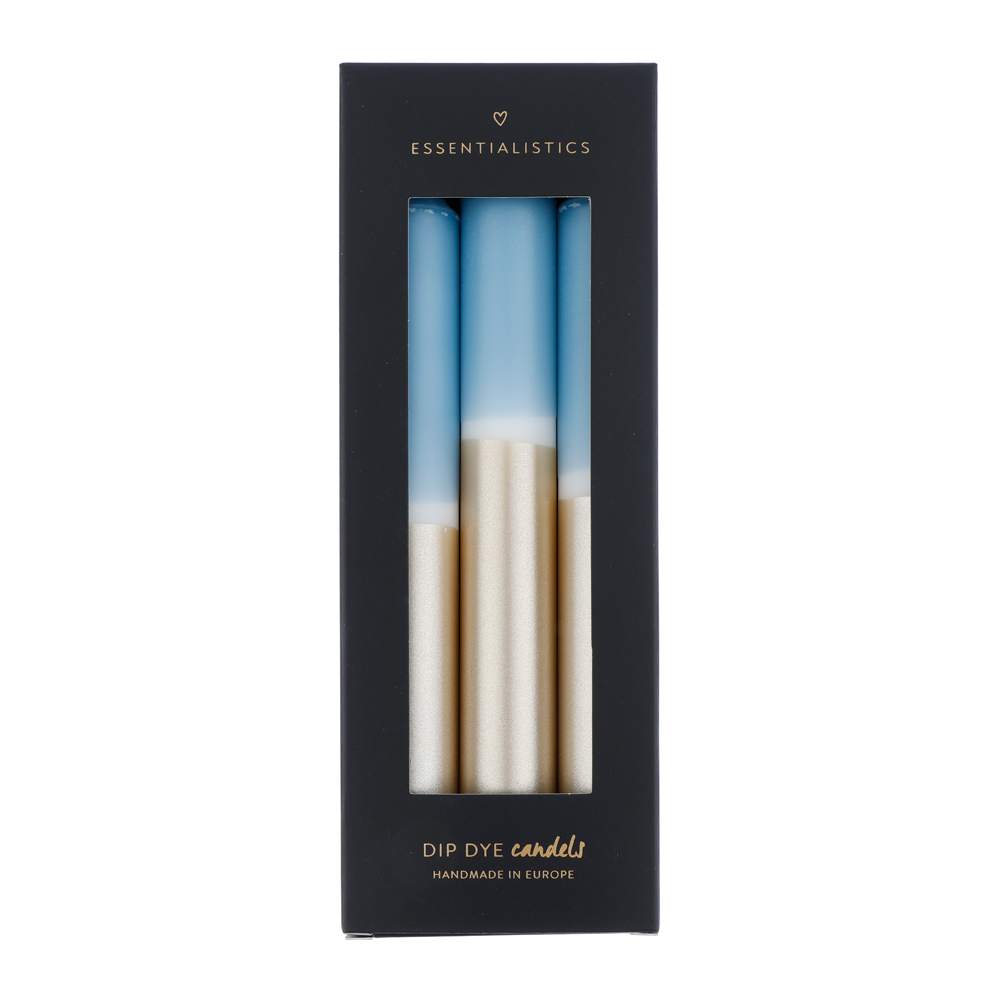 Dip dye dinner candle 3 pieces light blue white champagne