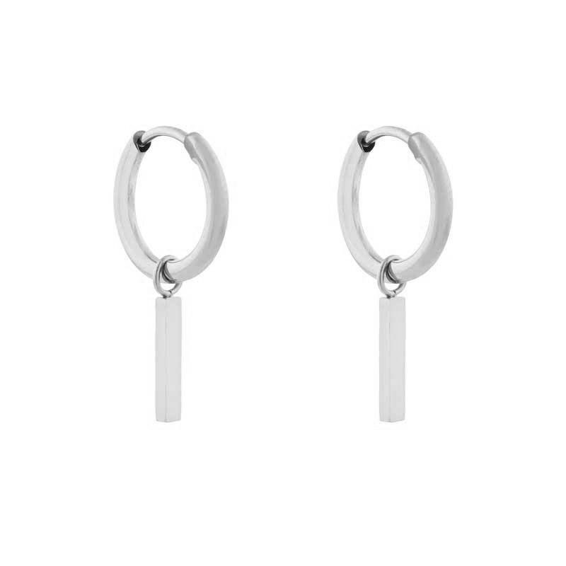Earrings small with pendant bar medium silver