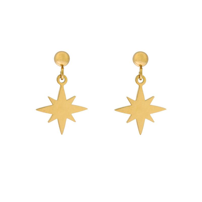 Stud earrings with charm northstar gold