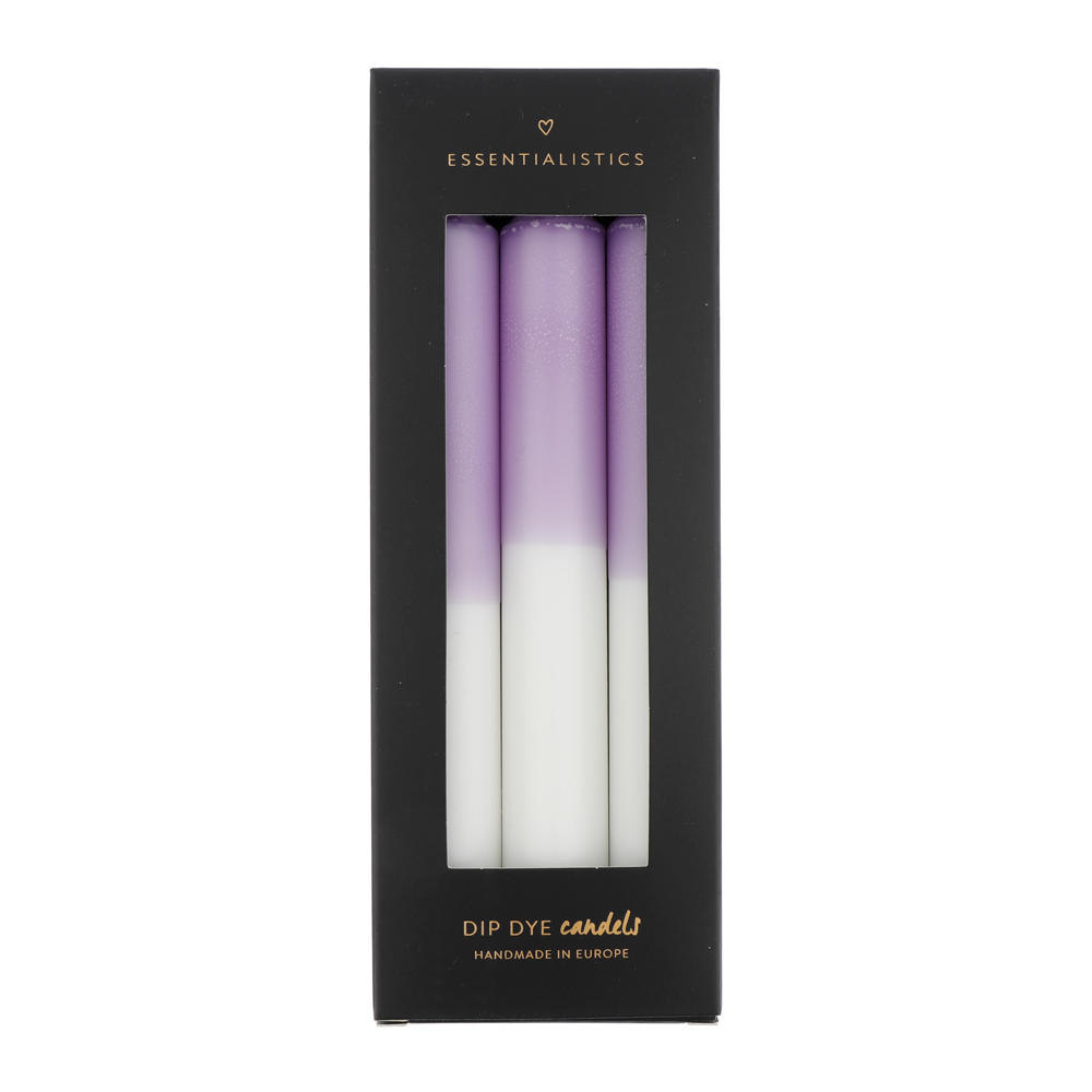 Dip dye dinner candle 3 pieces lilac white