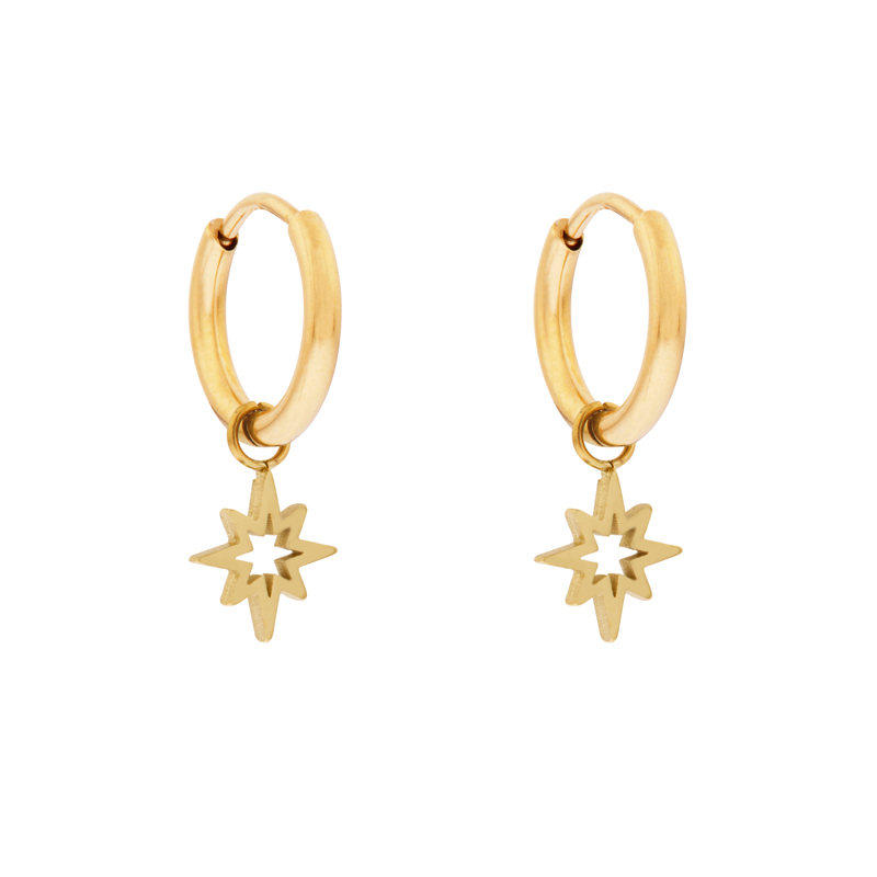 Earrings small with pendant open northstar gold