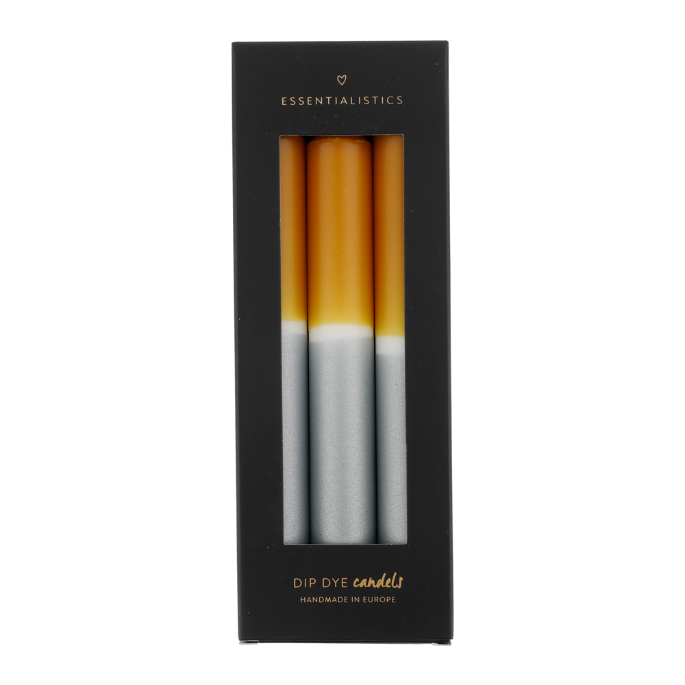 Dip dye dinner candle 3 pieces ochre white silver
