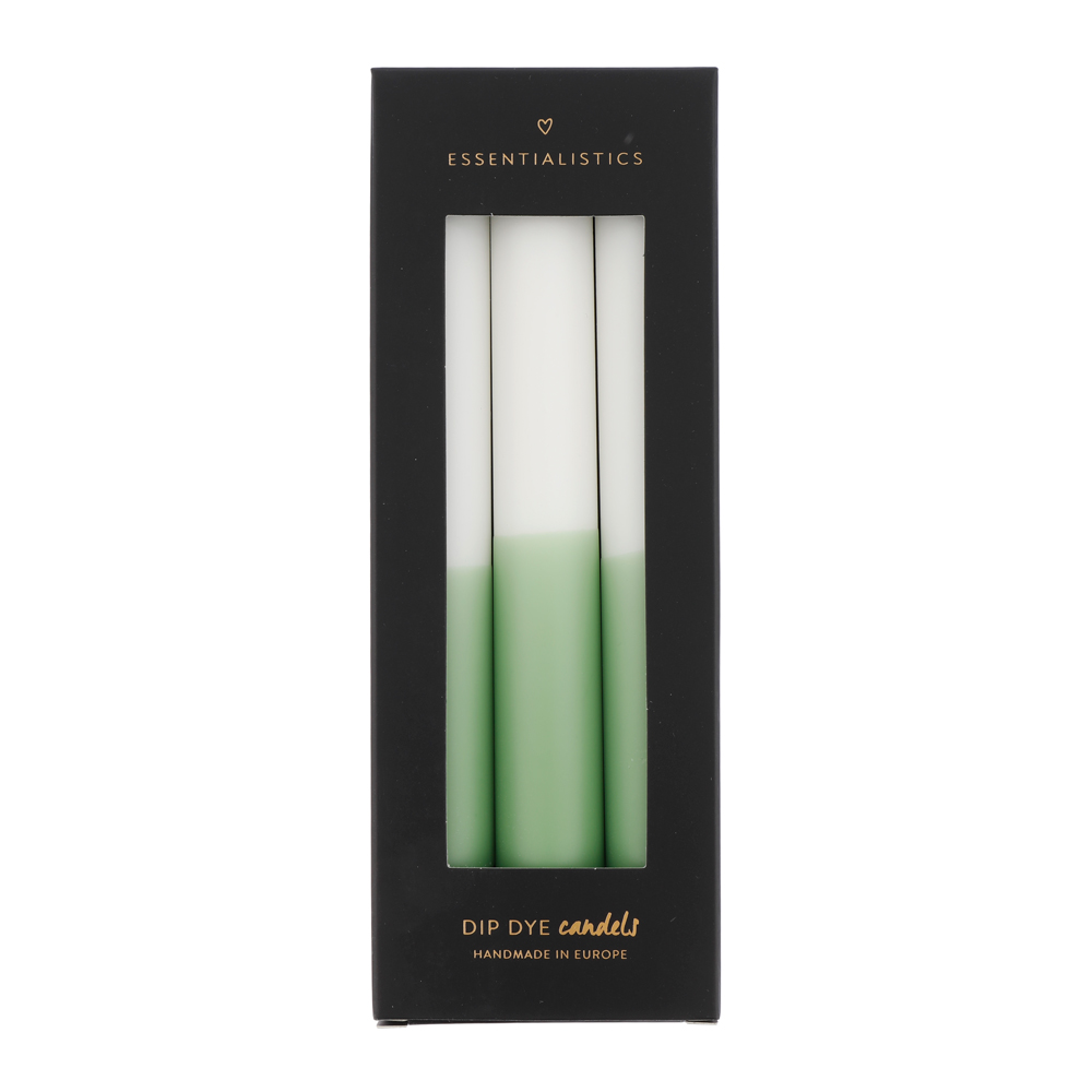 Dip dye dinner candle 3 pieces white light green