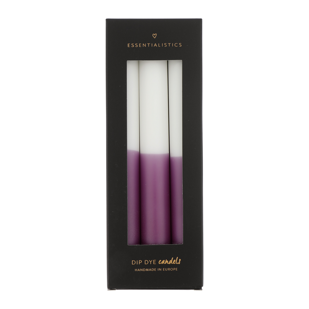 Dip dye dinner candle 3 pieces white purple