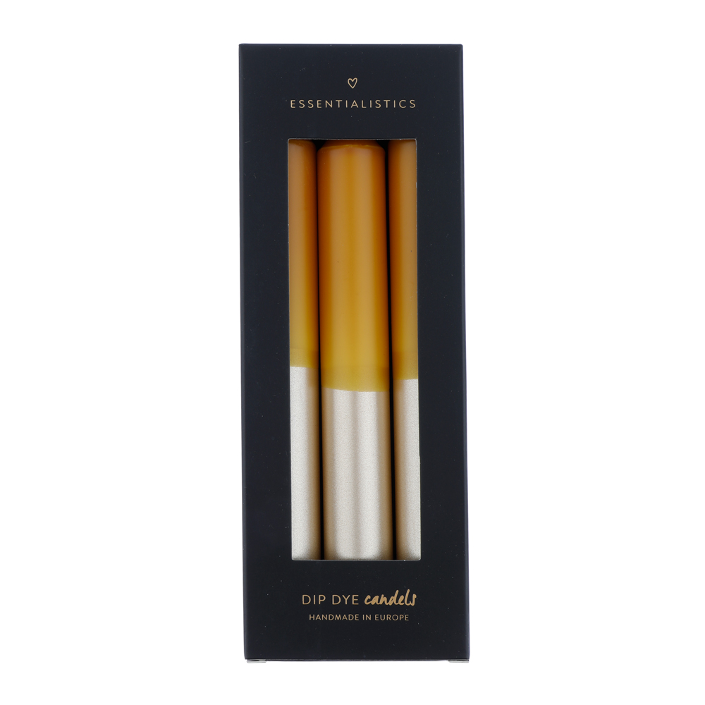 Dip dye dinner candle 3 pieces ochre/champagne 