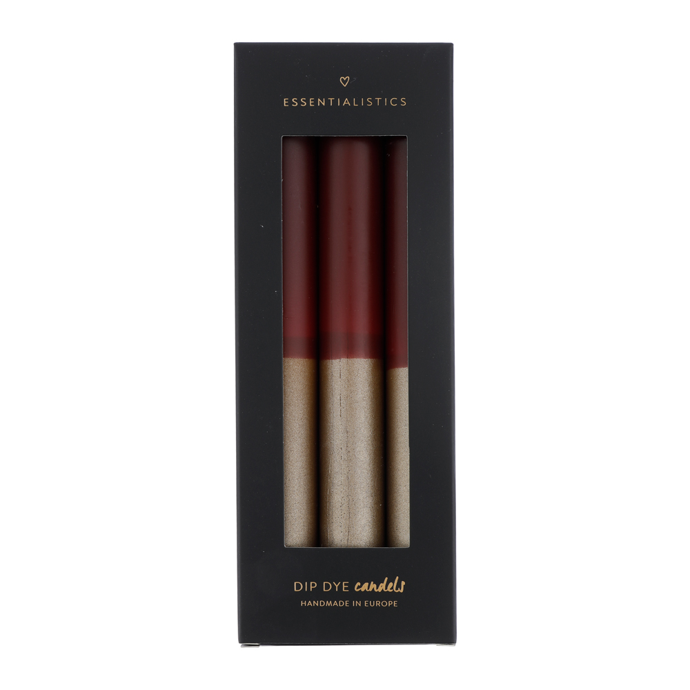 Dip dye dinner candle 3 pieces dark red gold
