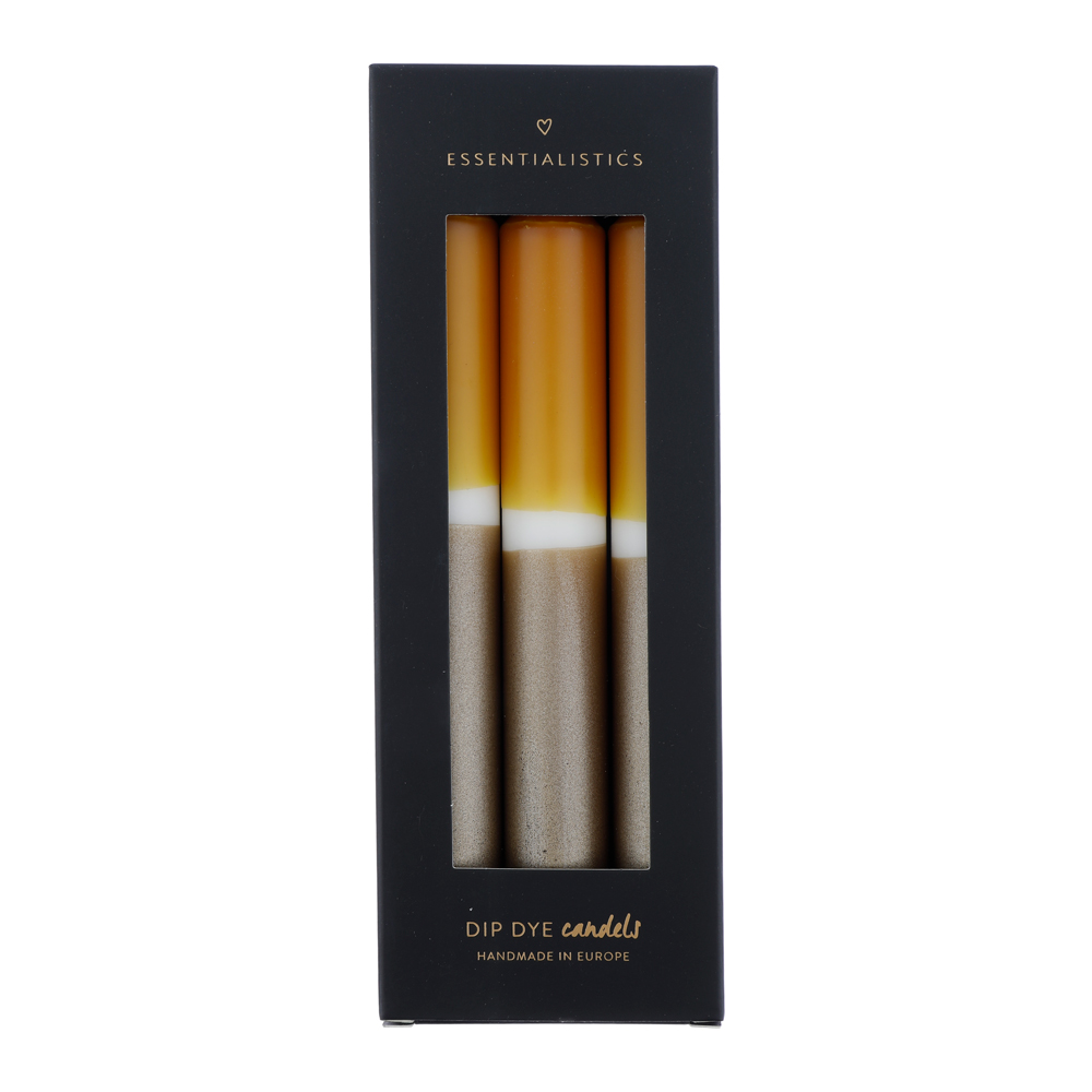 Dip dye dinner candle 3 pieces ochre white gold