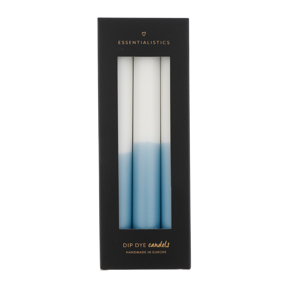 Dip dye dinner candle 3 pieces white light blue