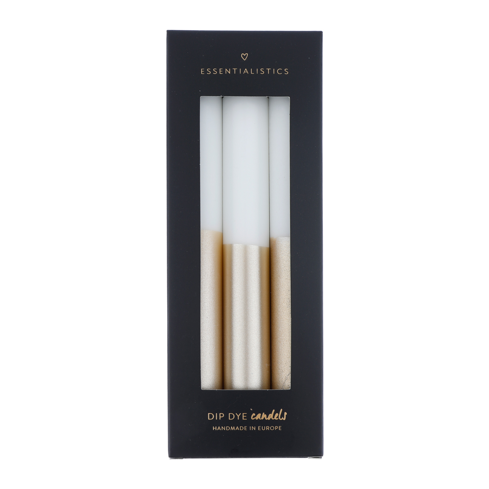 Dip dye dinner candle 3 pieces white champagne