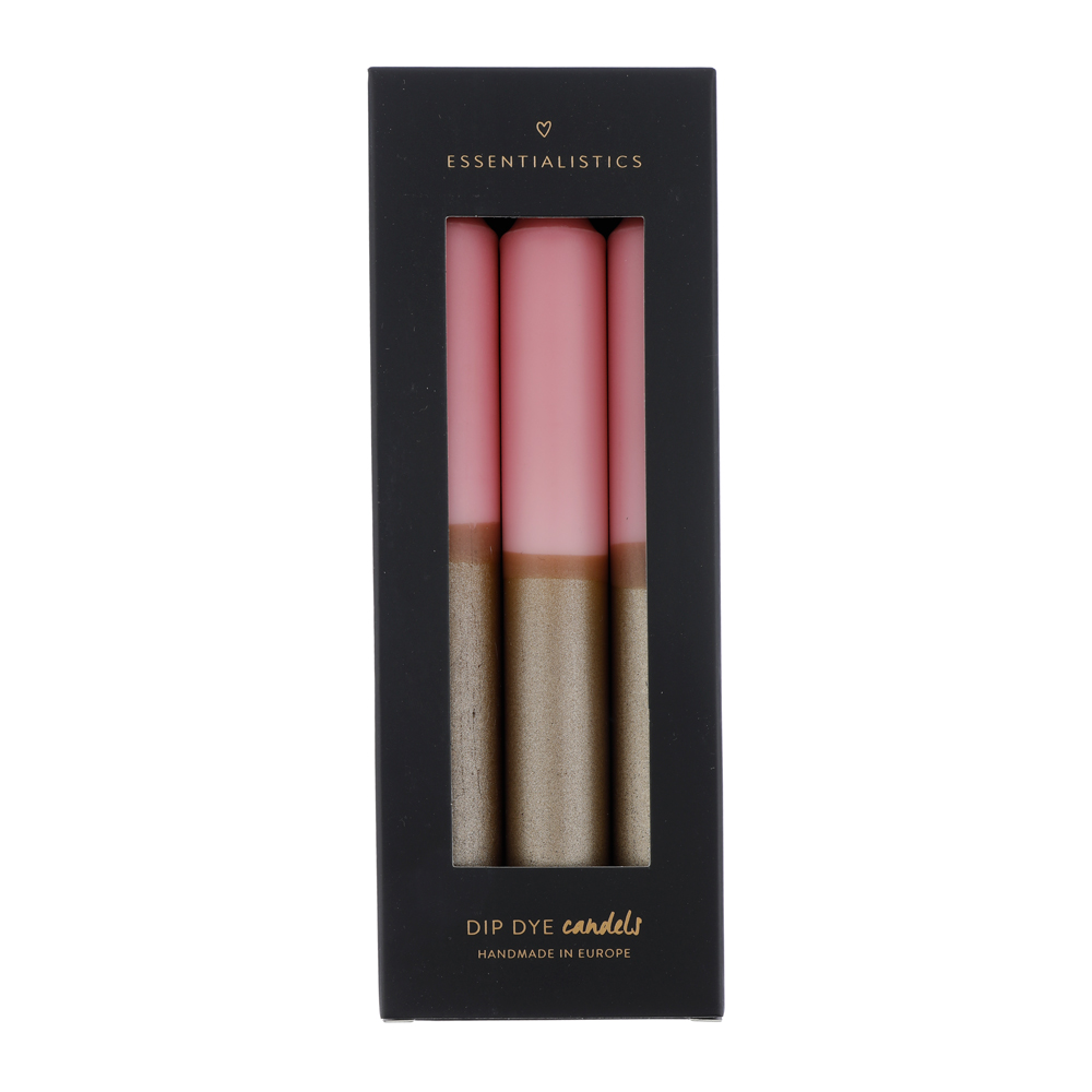 Dip dye dinner candle 3 pieces light pink gold